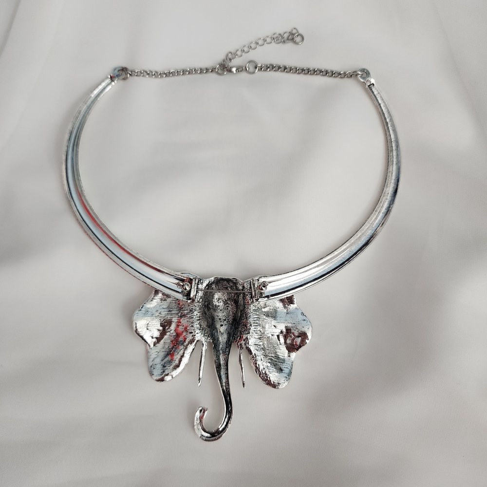 Silver Large Elephant Pendant Statement Necklace - image 3
